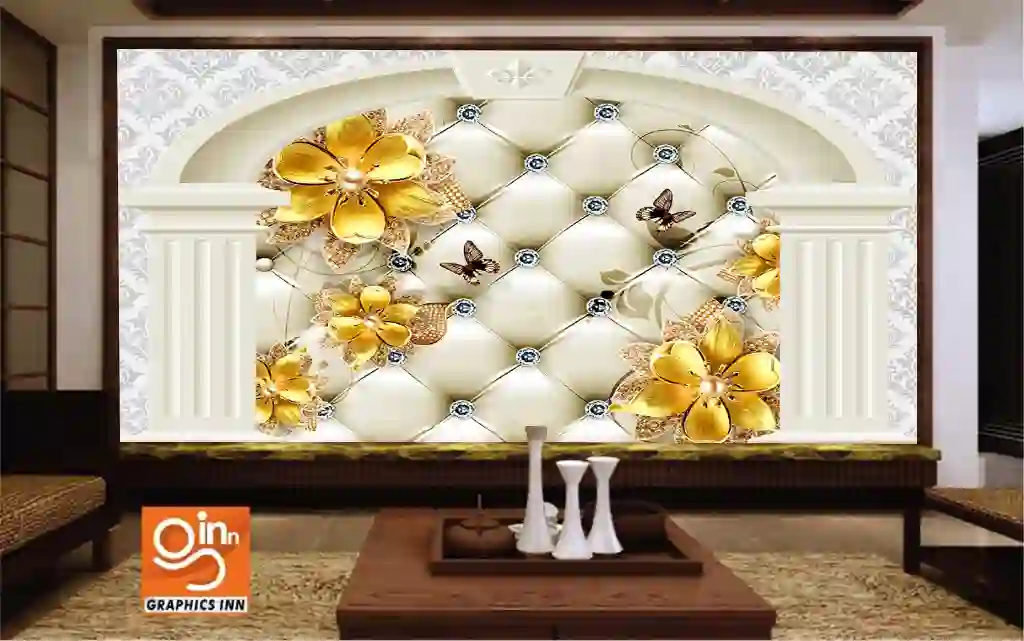 3D Mural Chinese Painting with Painted Flowers 1 3D Mural Chinese Painting with Painted Flowers