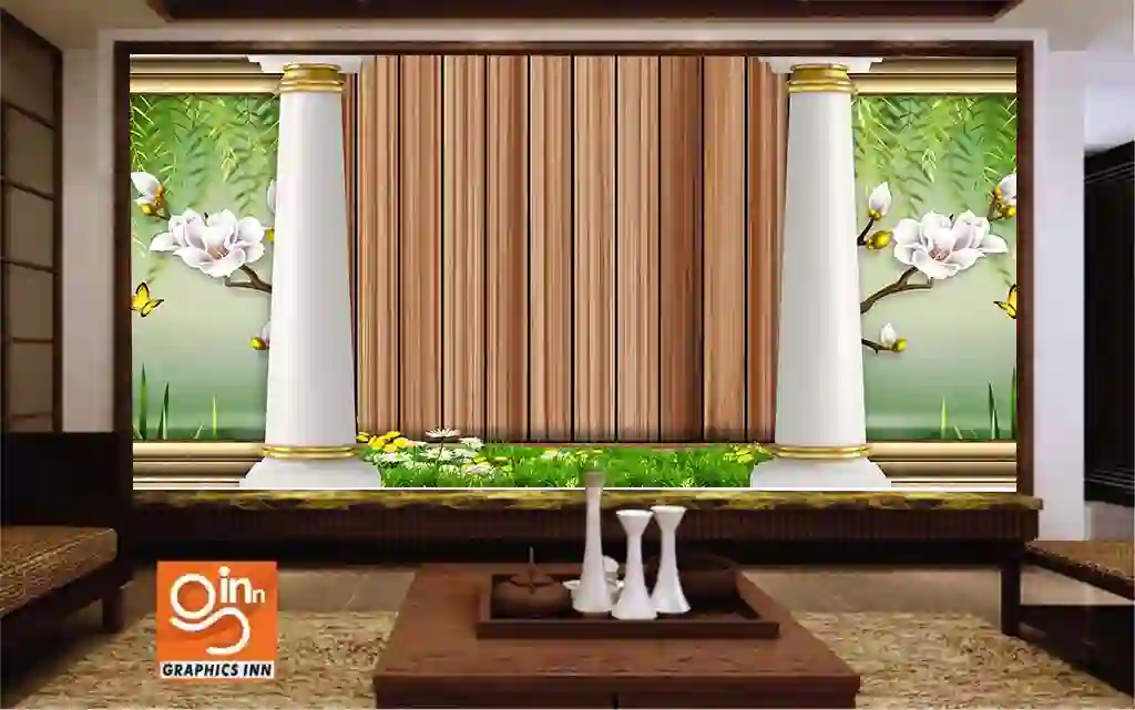 3D render Golden ornamental flowers on golden stripes background 1 Graphics inn img 5