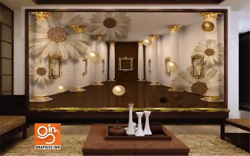 3d wallpaper golden louts flowers on golden pillars background 1 Graphics inn img 7