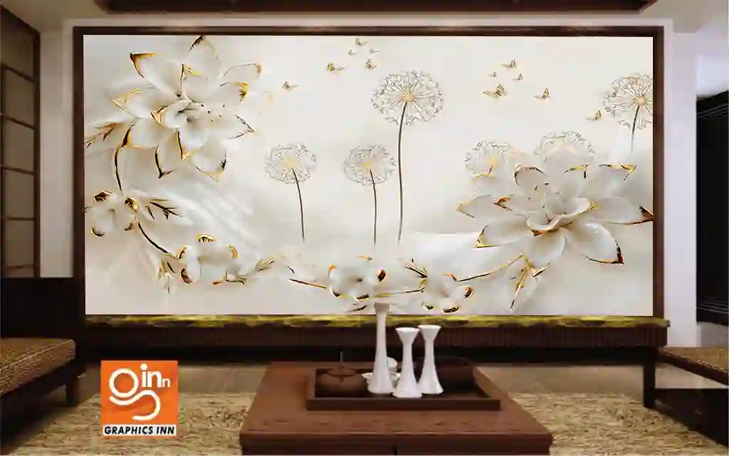 White Floral Wallpaper with Gold Accents 1 Graphics inn imge