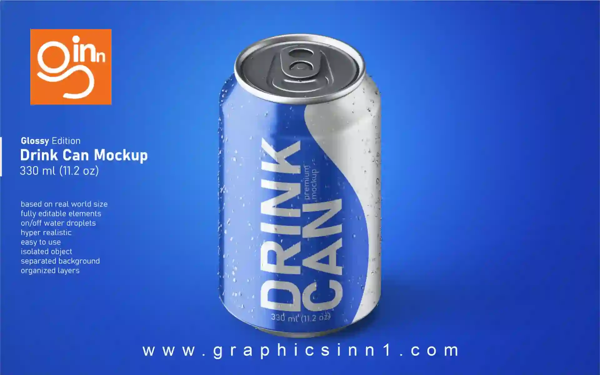 Premium Front View Glossy Beverage Can Mockup 1 Premium Front View Glossy Beverage Can Mockup