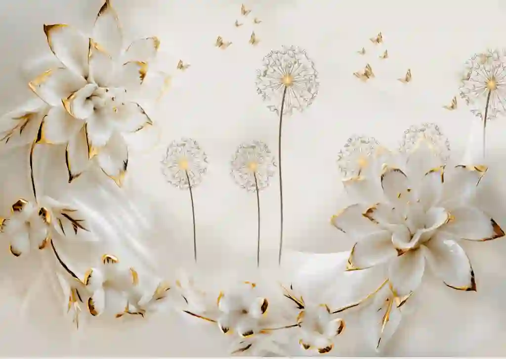 White Floral Wallpaper with Gold Accents 2 White Floral Wallpaper with Gold Accents