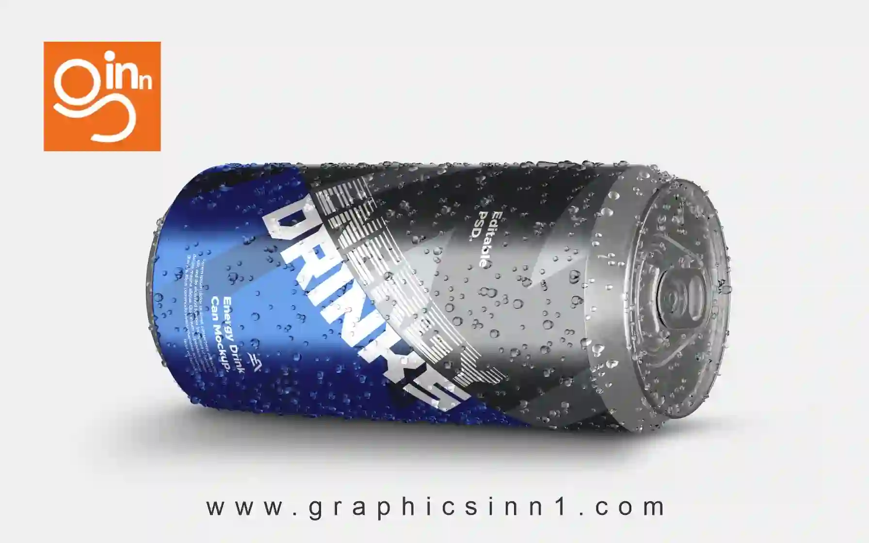 Home 23 energy drink soda can with droplets mockup