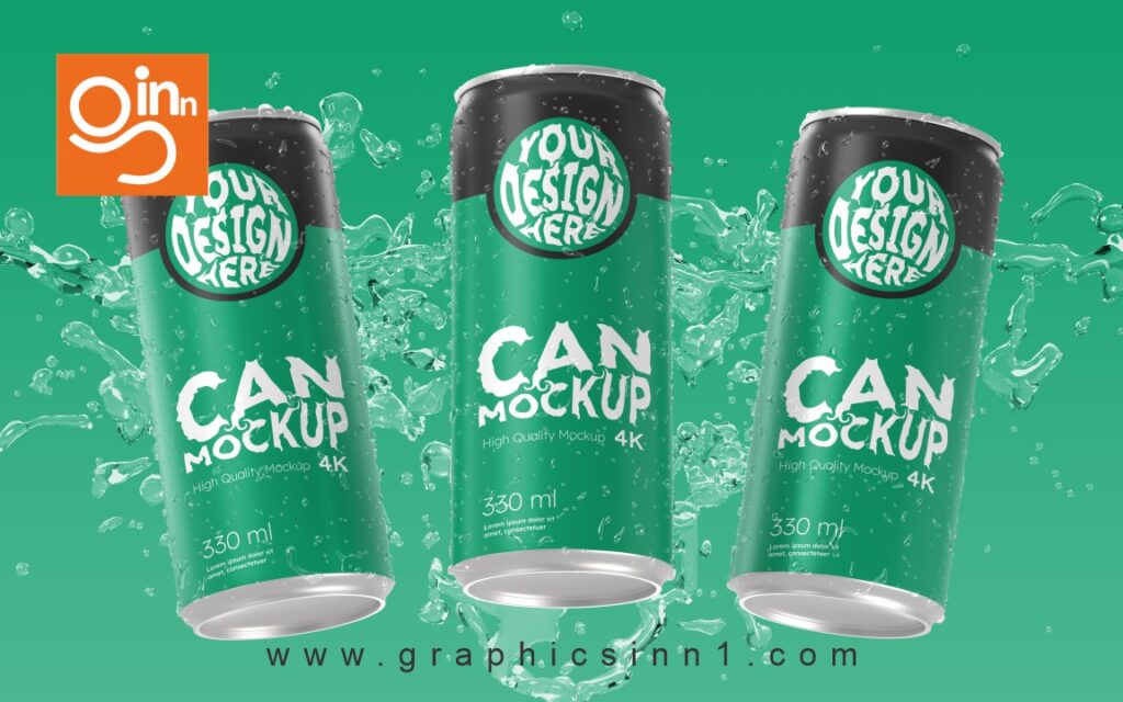 soda can mockup with splash water