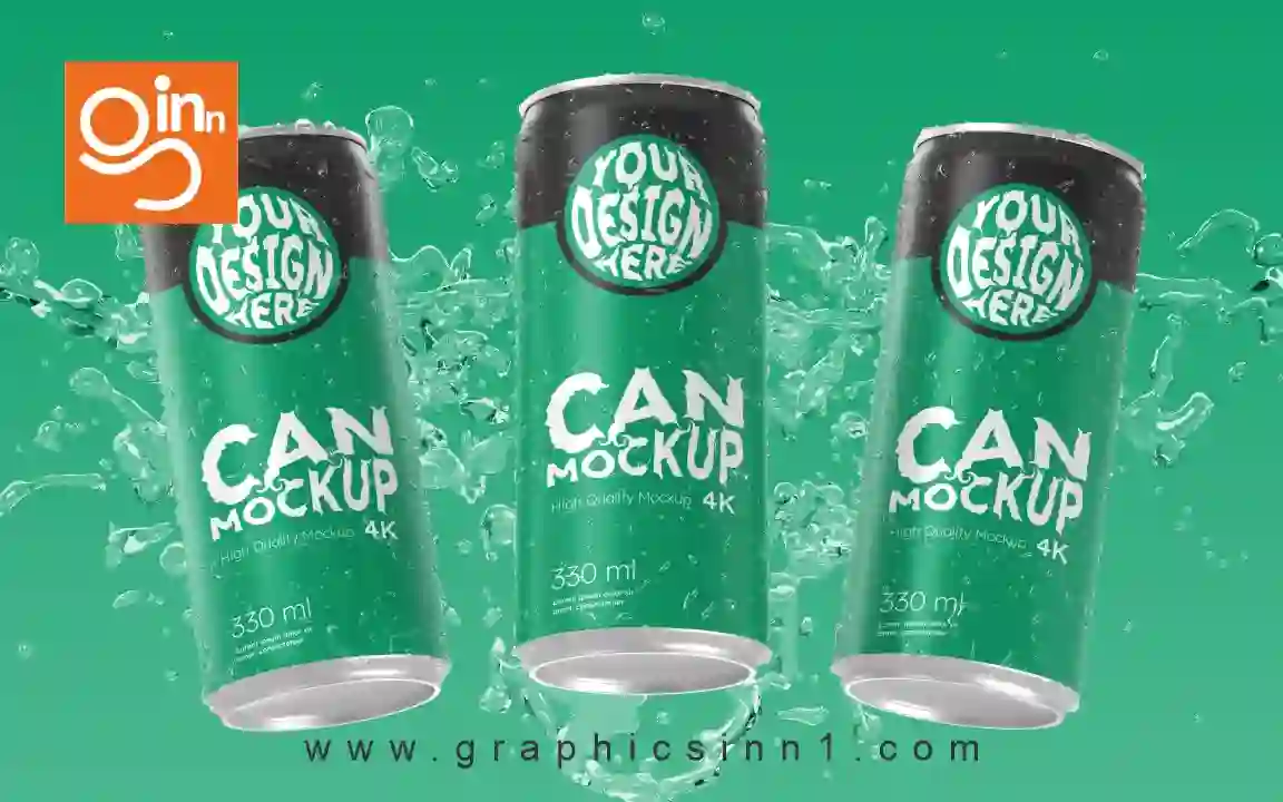 Soda Can Mockup With Splash Water 1 soda can mockup with splash water