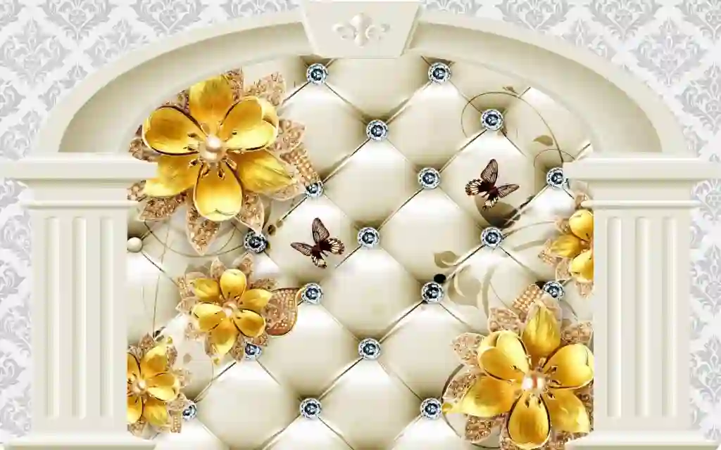 3D Mural Chinese Painting with Painted Flowers 2 3D Mural Chinese Painting with Painted Flowers