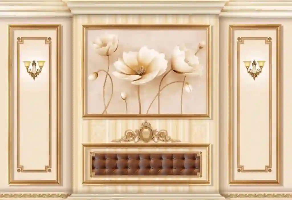 European Luxury Garden Wallpaper Gold Flowers 2 European Luxury Garden Wallpaper Gold Flowers & Wainscoting