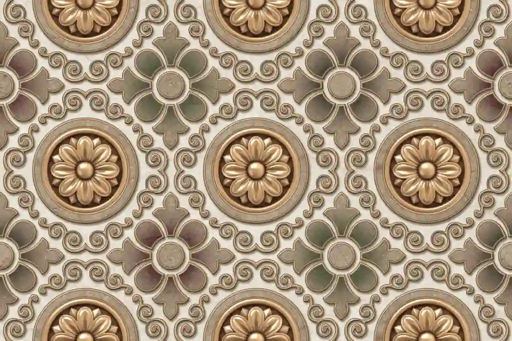 Golden 3D Flower Wall Tiles Design 2 Golden 3D Flower Wall Tiles Design