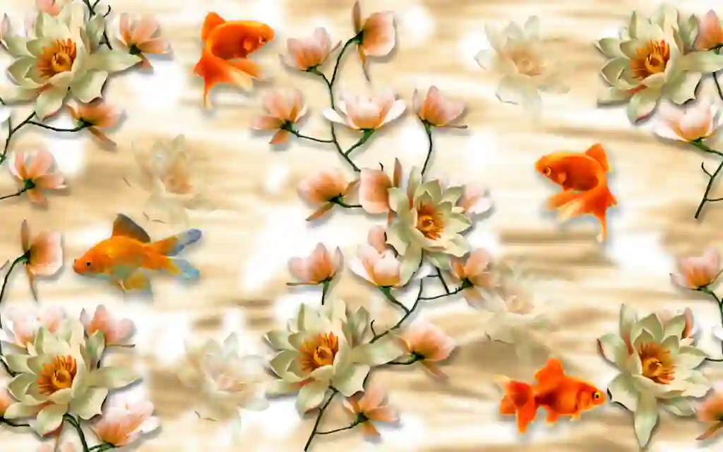 Golden 3D Flower Fish Seamless Wallpaper 2 Golden 3D Flower Fish Seamless Wallpaper