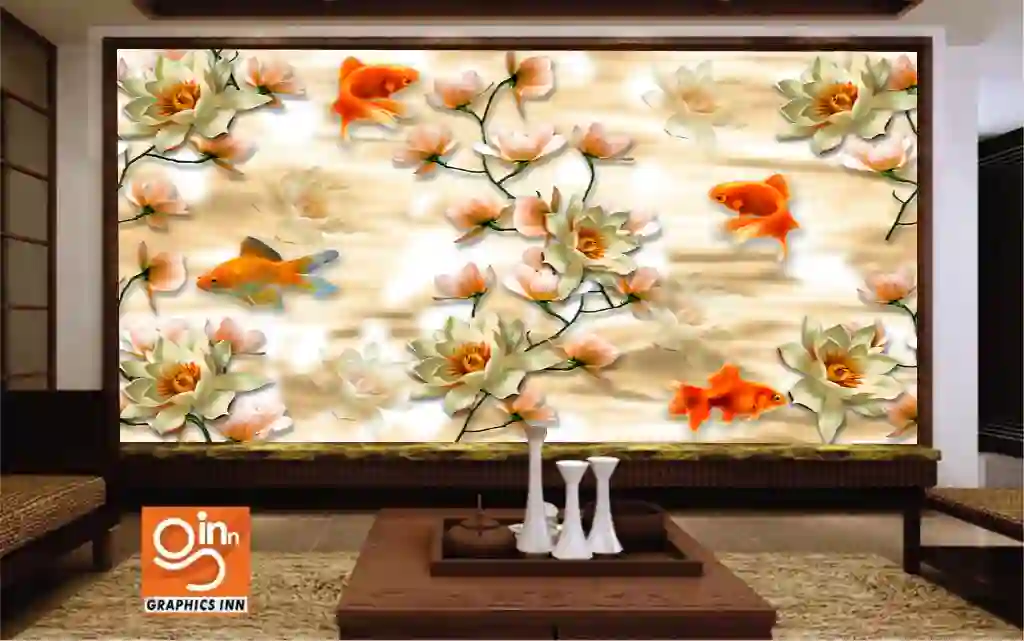 Golden 3D Flower Fish Seamless Wallpaper 1 Golden 3D Flower Fish Seamless Wallpaper