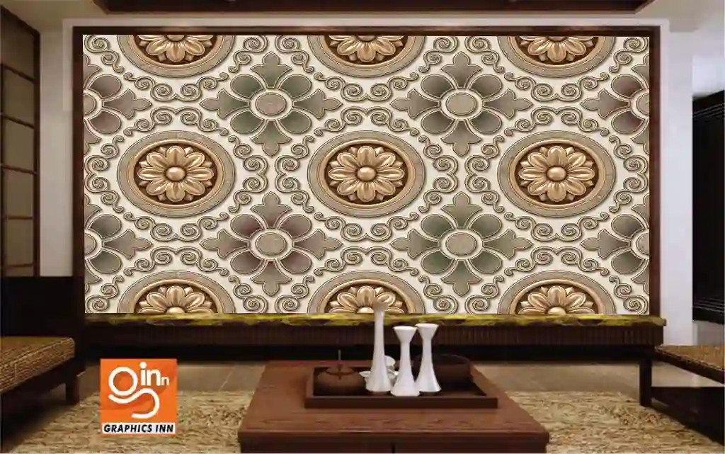 Golden 3D Flower Wall Tiles Design 1 Golden 3D Flower Wall Tiles Design