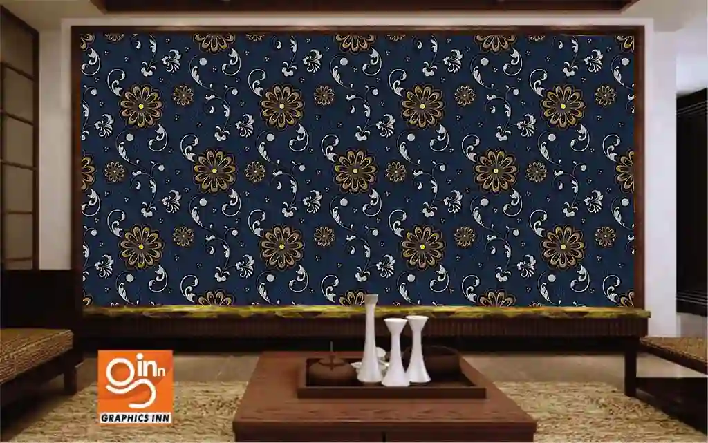 Seamless 3D Wallpaper with Golden Flowers 1 Seamless 3D Wallpaper with Golden Flowers