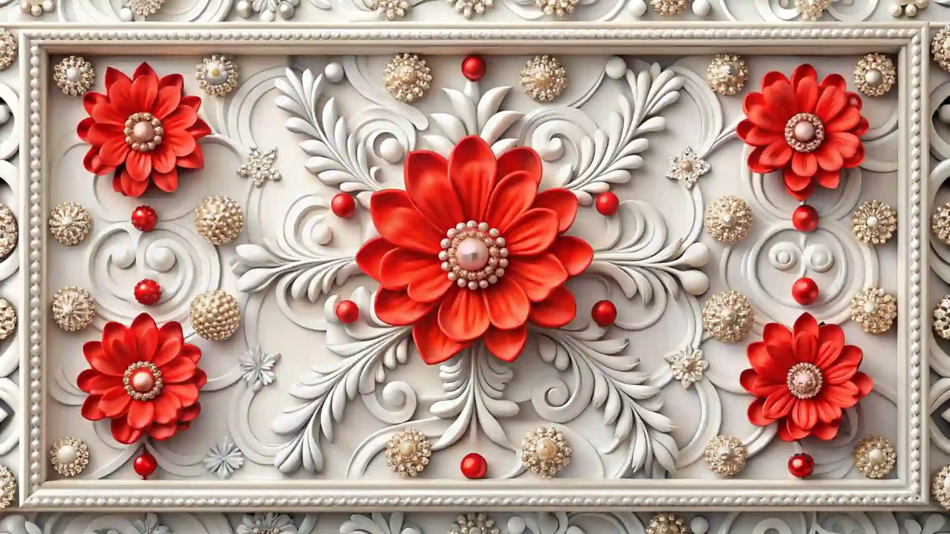 Classic 3D Red Flower Jewelry Wallpaper Illustration 2 Classic 3D Red Flower Jewelry Wallpaper Illustration
