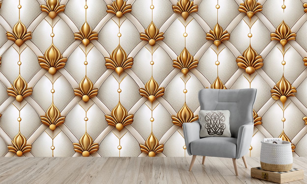 wallpaper 3d classic pattern white leather embroidered