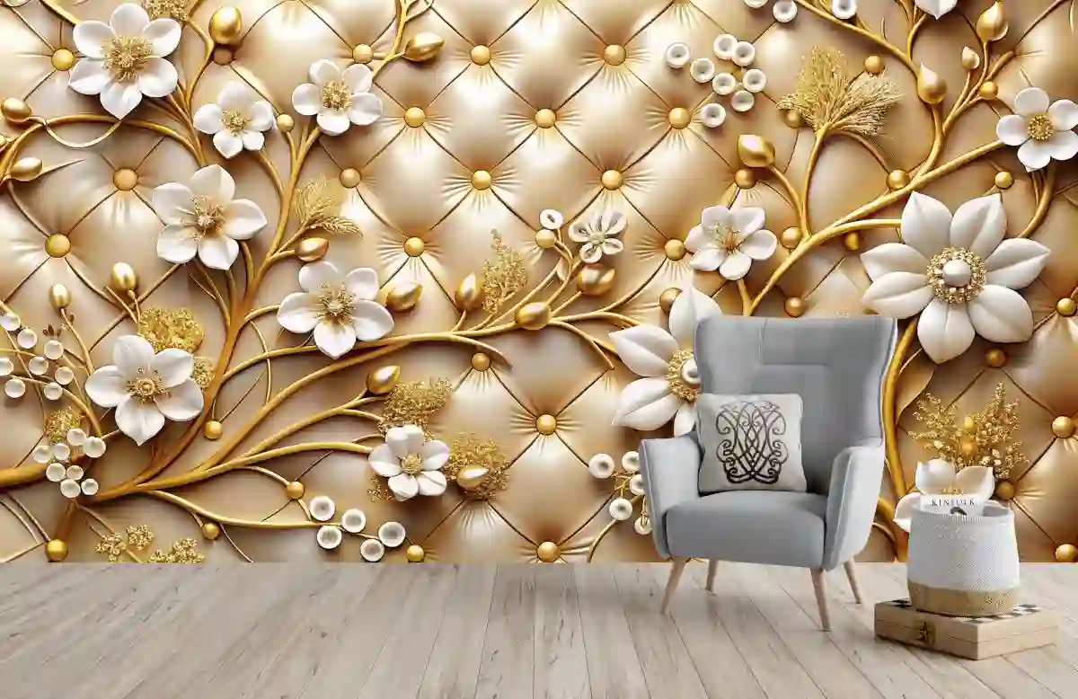 3d wallpaper white jewelry flowers background 2 3d wallpaper white jewelry flowers with golden branches leather background d2