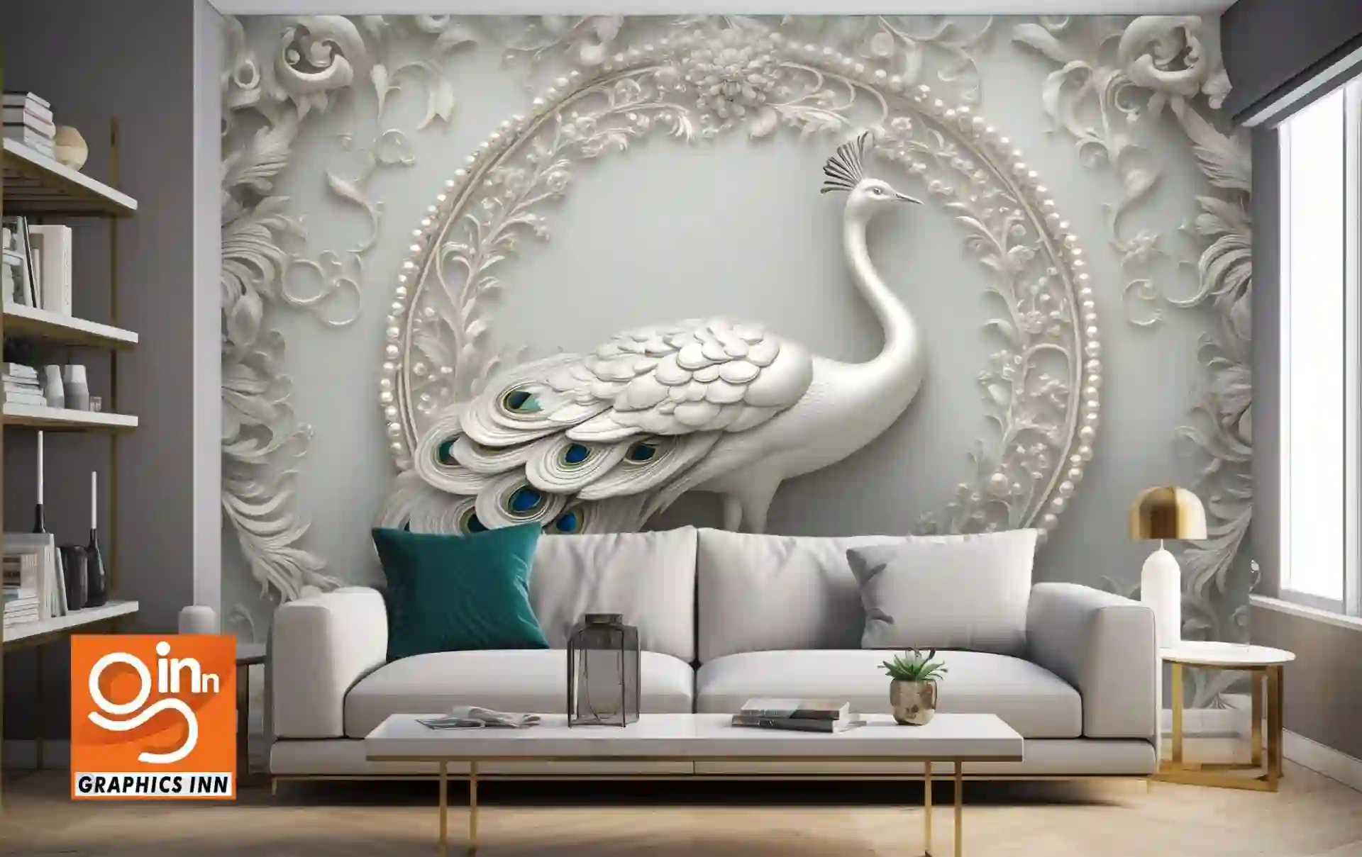 Home 17 3d moulding wallpaper 3d classic peacock blue and white-min