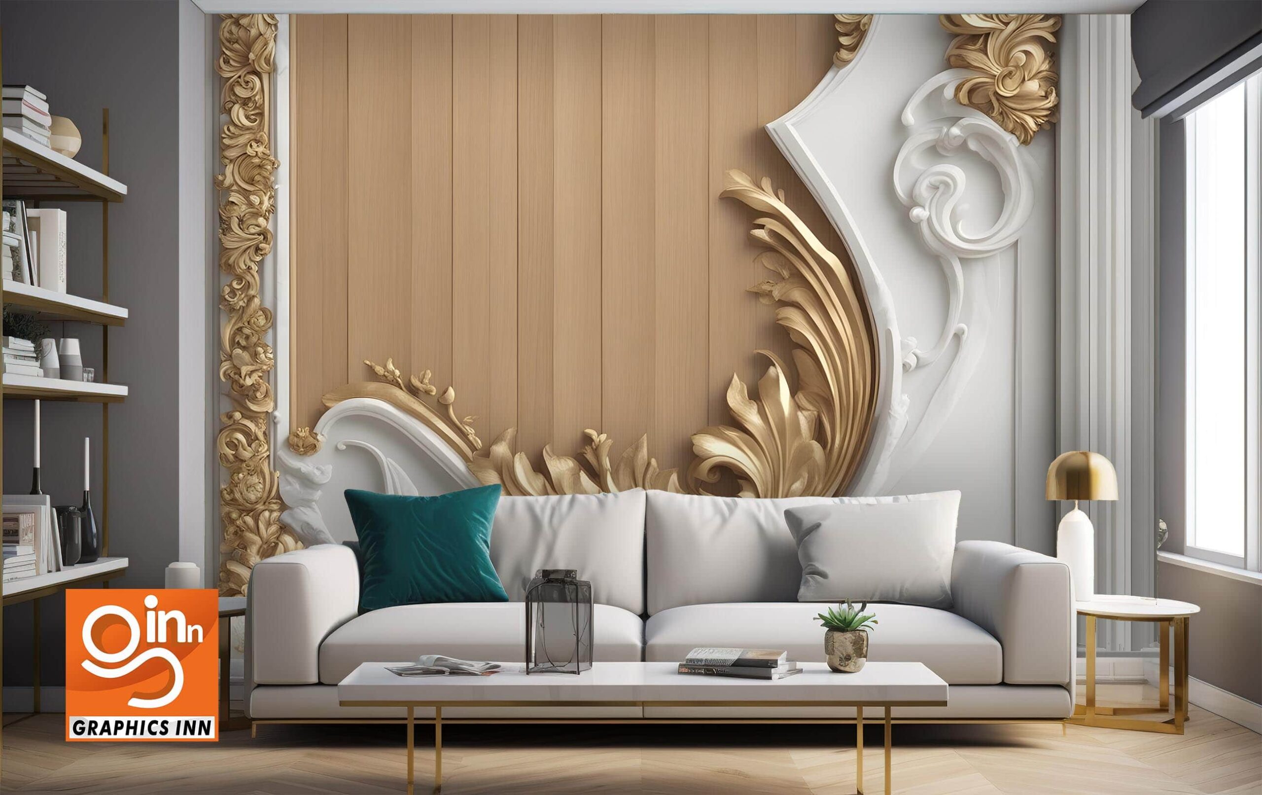 3d render classic interior panel wall wood and marble
