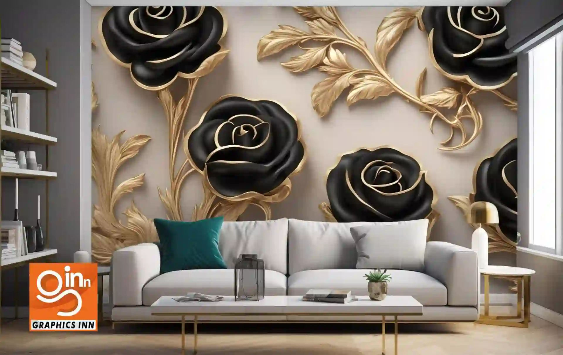 A Gold and Black Floral Arrangement of Roses 1 A gold and black floral arrangement of roses