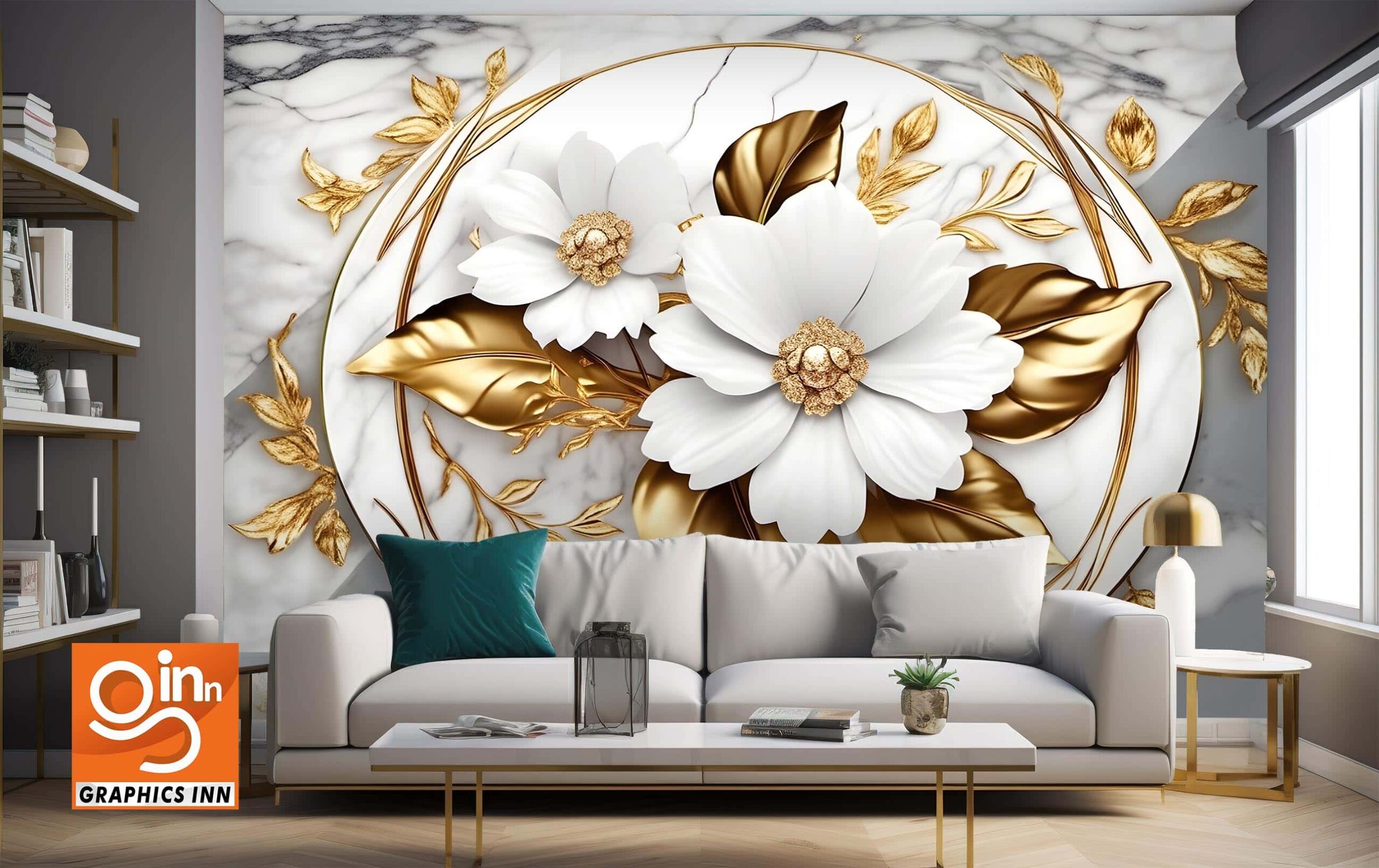 Floral design background illustration golden white luxury in the marble