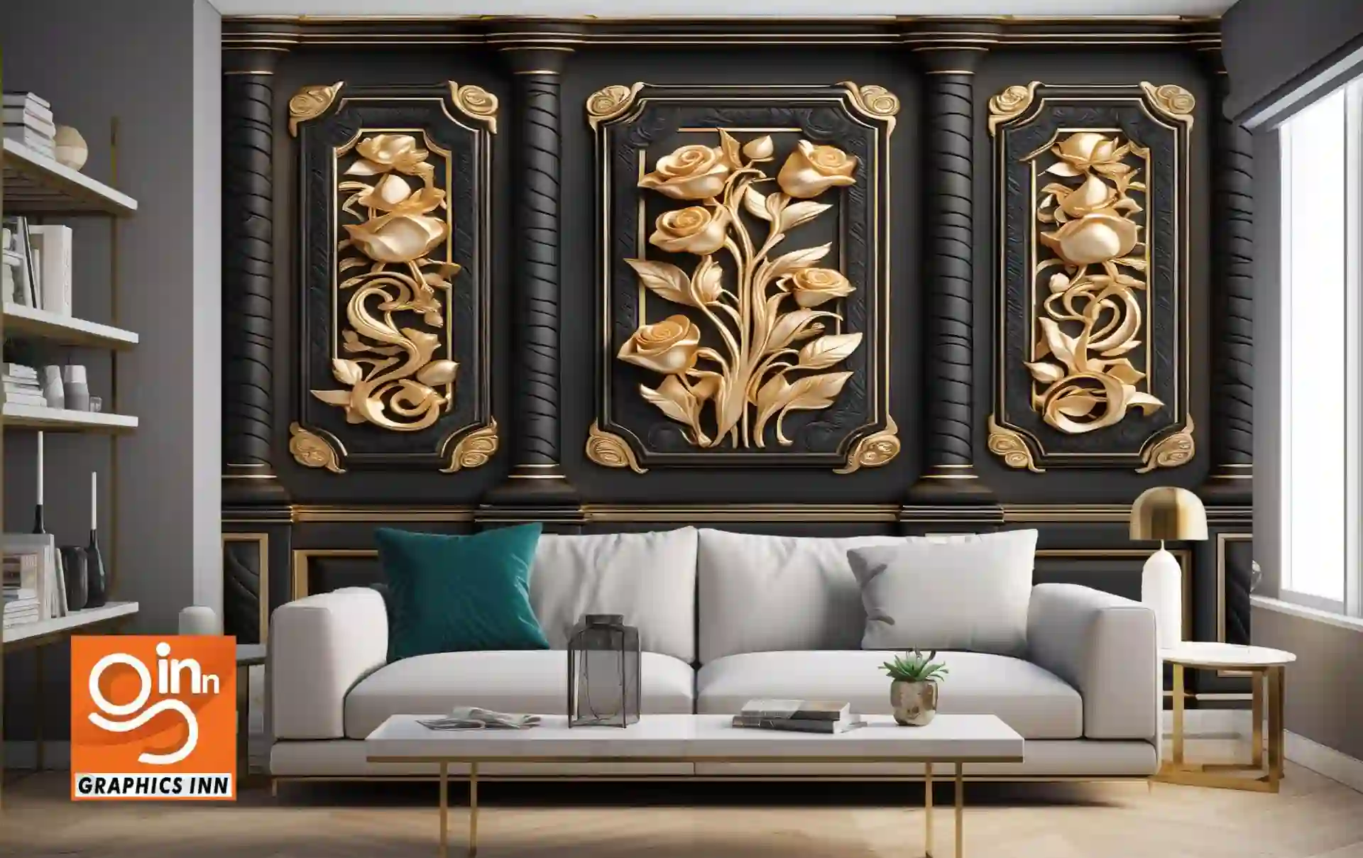 3D Wallpaper Classic Wall with Gold and Black Panels 1 wallpaper 3d classic wall with gold black panels with gold designs