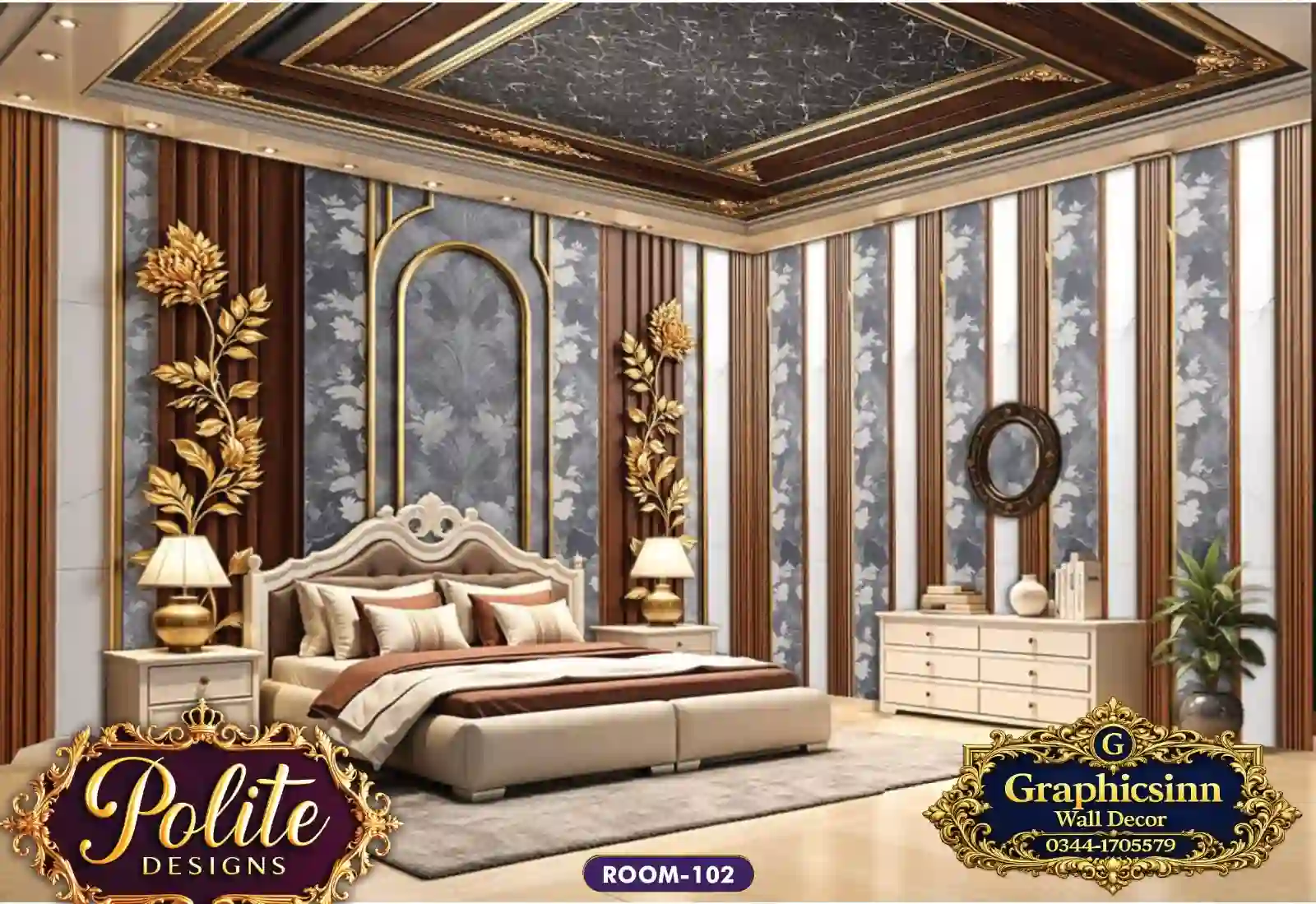 Home 20 3D Green and Gold Ginkgo Wallpaper Mural - Polite Designs 102