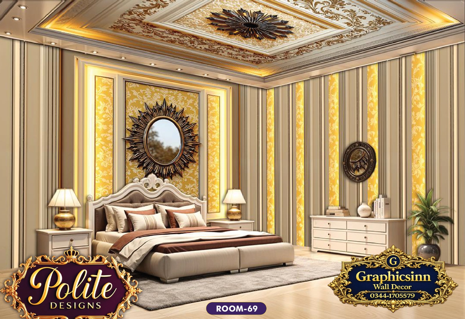 Classic Yellow Floral 3D Bedroom Wallpaper Design - Polite Designs 69