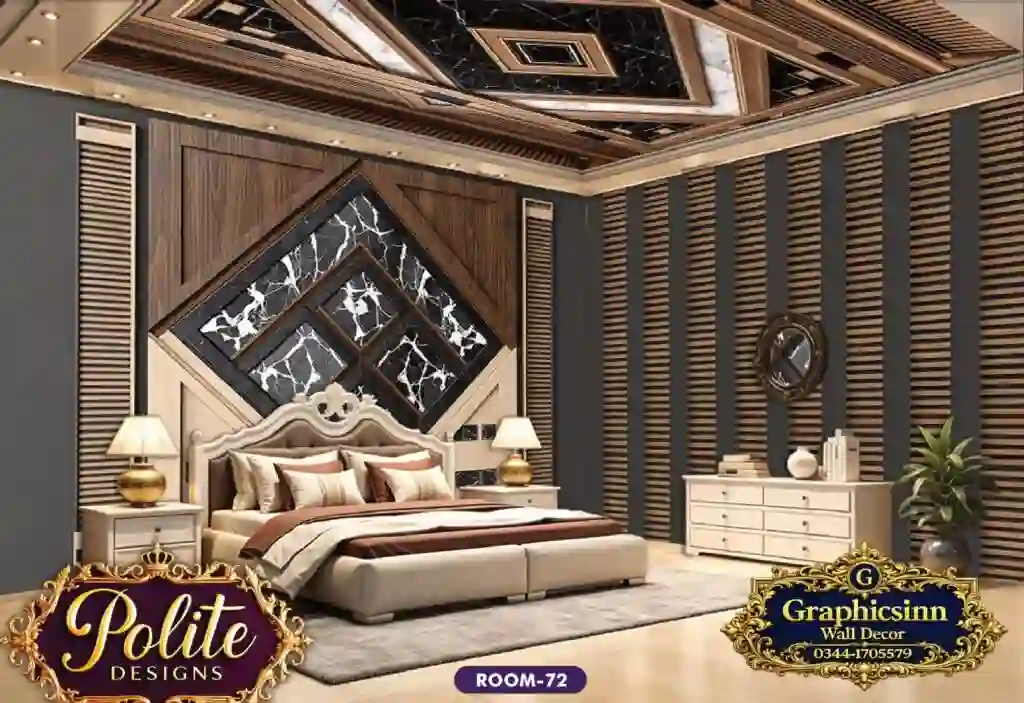 Geometric Wood and Marble Bedroom Wallpaper - Polite Designs 72 1 Geometric Wood and Marble Bedroom Wallpaper - Polite Designs 72