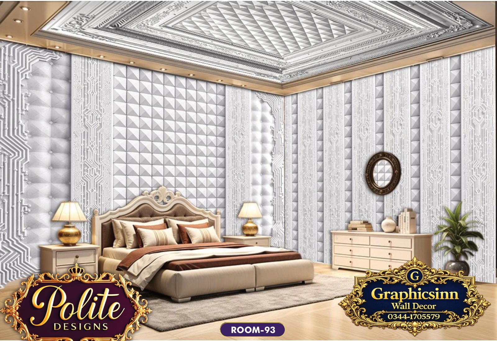 Luxury 3D Dark Geometric Gold Panel Bedroom Wallpaper - Polite Designs 93