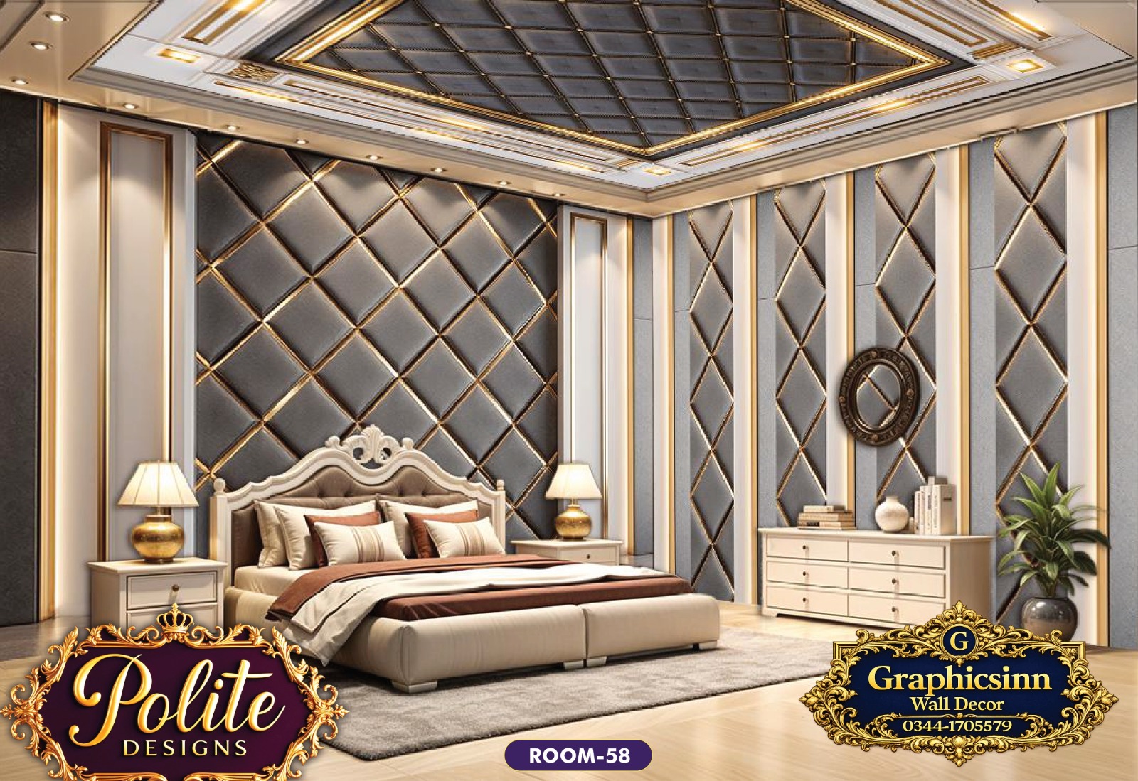 Luxury 3D Diamond Quilted Bedroom Wallpaper Design - Polite Designs 58