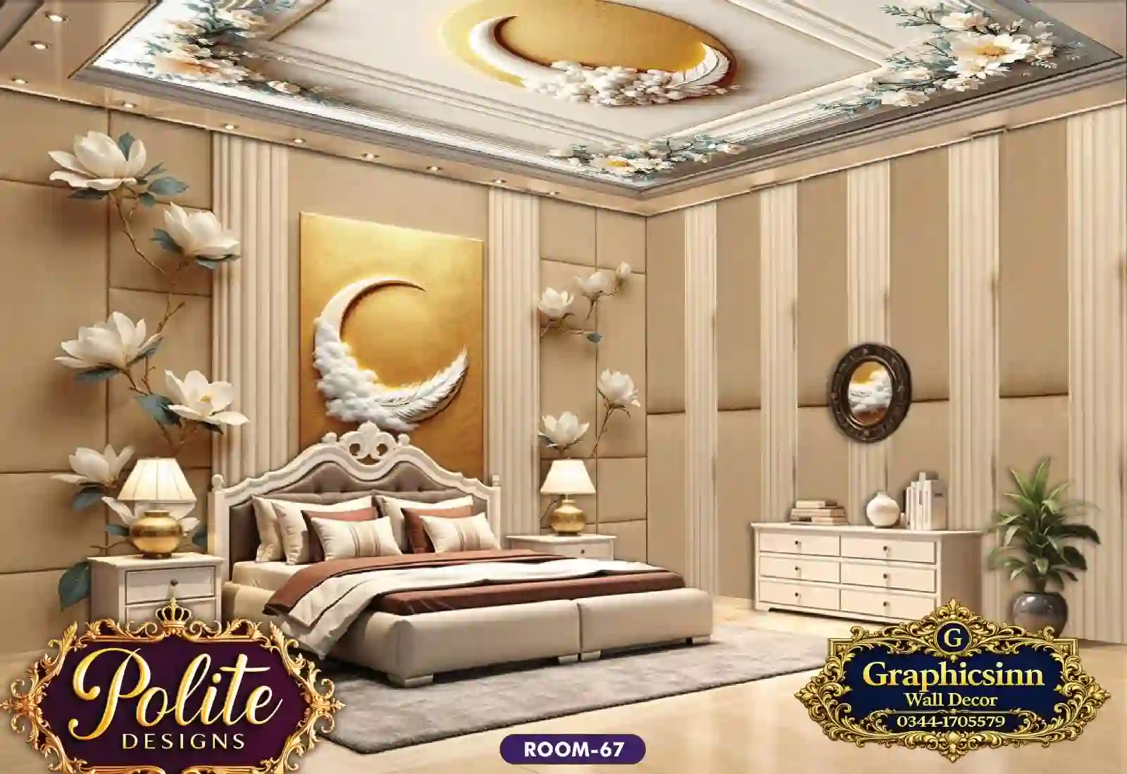 Home 20 Luxury 3D Floral Moon Bedroom Wallpaper Design - Polite Designs 67