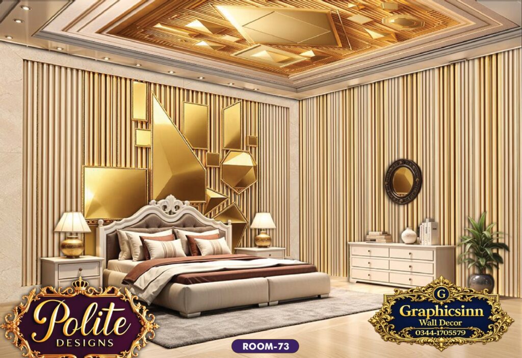 Luxury 3D Geometric Gold Bedroom Wallpaper Design - Polite Designs 73