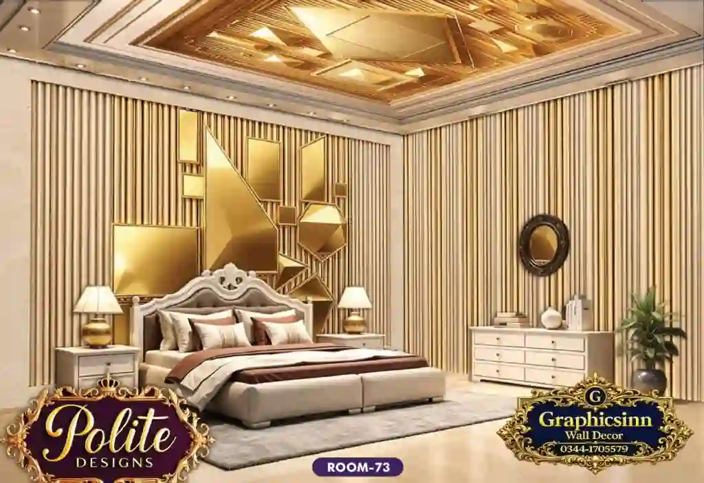 Luxury 3D Geometric Gold Bedroom Wallpaper Design - Polite Designs 73 1 Luxury 3D Geometric Gold Bedroom Wallpaper Design - Polite Designs 73