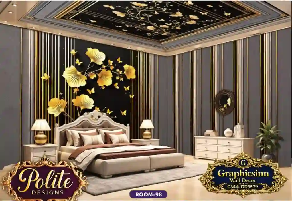 3D Black and Gold Ginkgo Wallpaper Mural - Polite Designs 98 1 3D Black and Gold Ginkgo Wallpaper Mural - Polite Designs 98