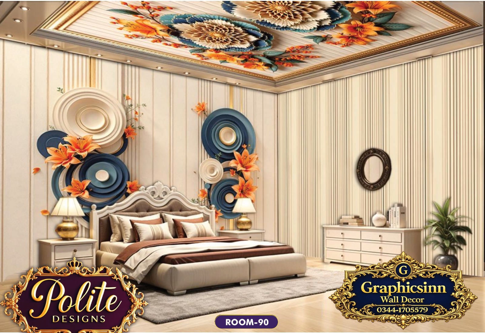 Luxury 3D Green Marble and Gold Bedroom Wallpaper - Polite Designs 90