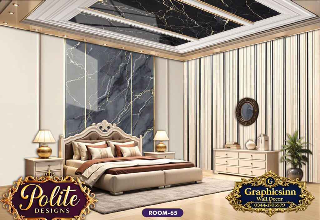Luxury Dark Grey Marble Bedroom Wallpaper Design - Polite Designs 65