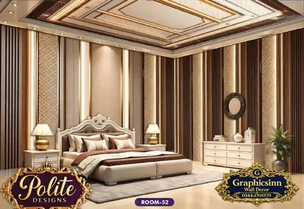 Luxury Golden Striped 3D Bedroom Wallpaper Design - Polite Designs Room 52 1 Luxury Golden Striped 3D Bedroom Wallpaper Design - Polite Designs Room-52