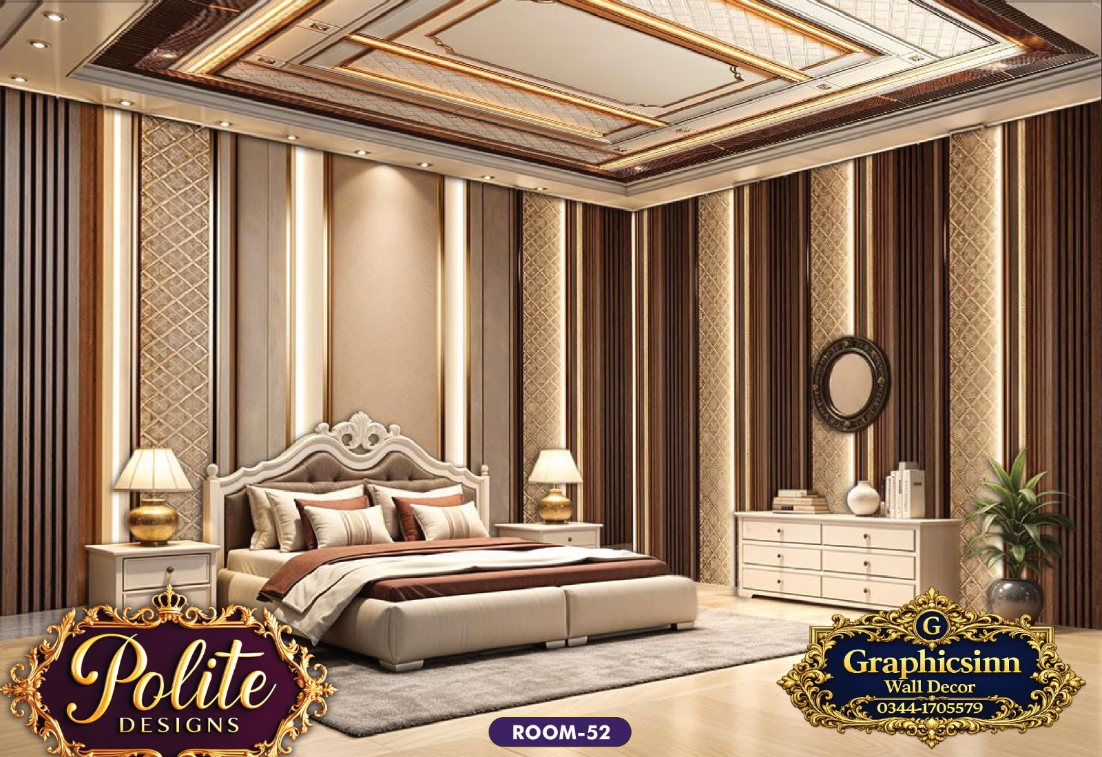Luxury Golden Striped 3D Bedroom Wallpaper Design - Polite Designs Room-52