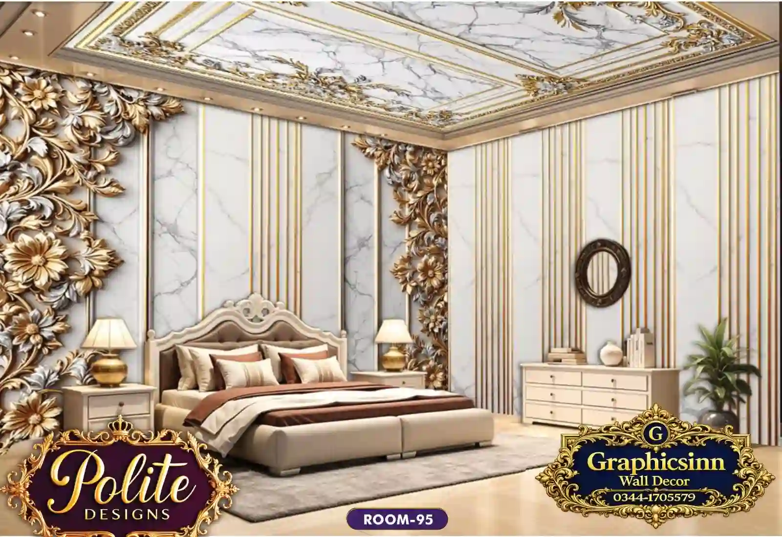 Home 19 Modern 3D Black and White Gold Panel Bedroom Wallpaper - Polite Designs 95