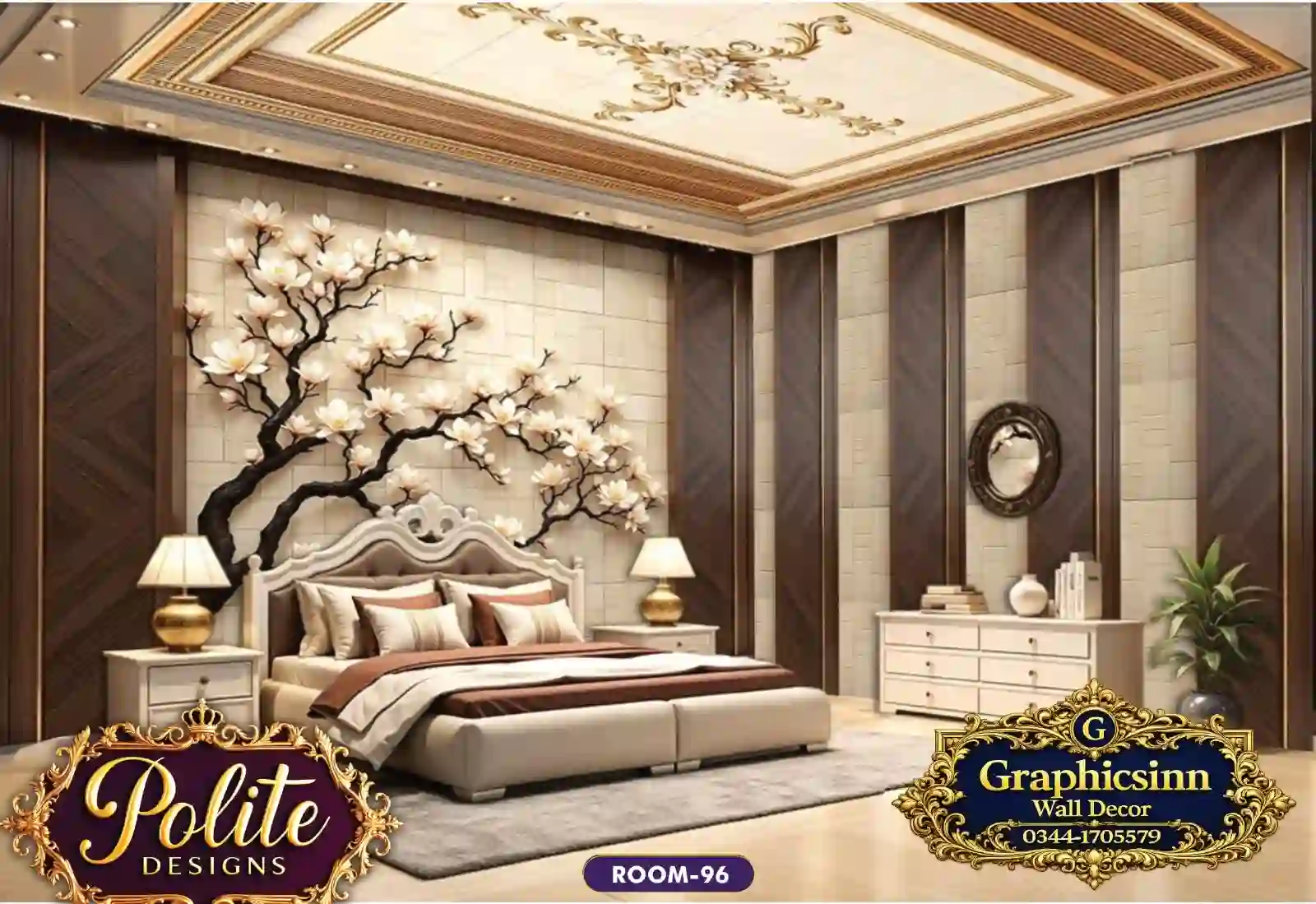 Home 22 Modern 3D Floral Tree and Wood Panel Bedroom Wallpaper - Polite Designs 96