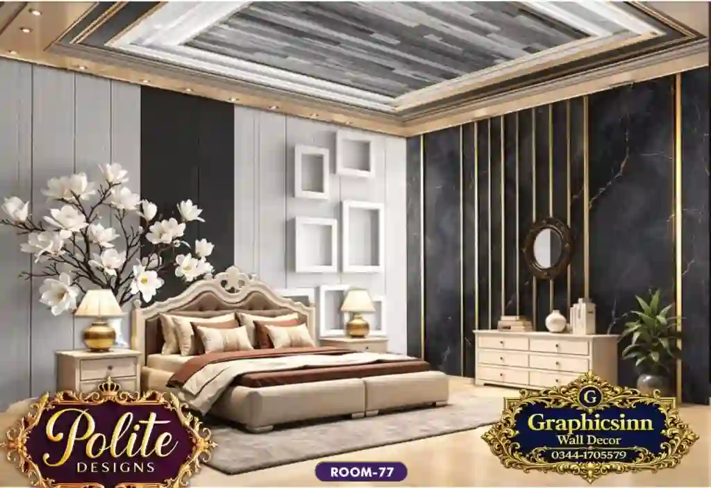 Modern 3D Floral and Black Marble Bedroom Wallpaper Design - Polite Designs 77 1 Modern 3D Floral and Black Marble Bedroom Wallpaper Design - Polite Designs 77
