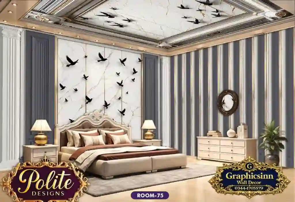Modern 3D Flying Birds Marble Bedroom Wallpaper Design - Polite Designs 75 1 Modern 3D Flying Birds Marble Bedroom Wallpaper Design - Polite Designs 75