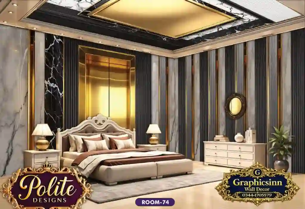 Modern 3D Gold and Marble Bedroom Wallpaper Design - Polite Designs 74 1 Modern 3D Gold and Marble Bedroom Wallpaper Design - Polite Designs 74