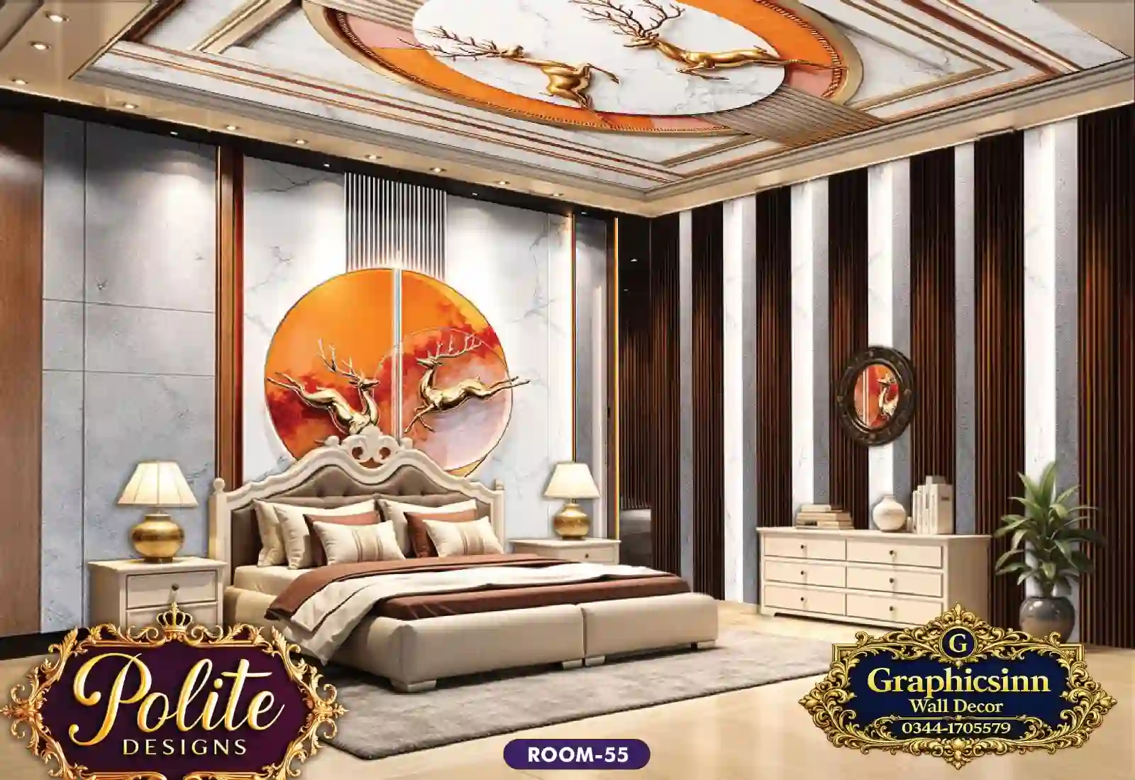 Home 20 Modern 3D Golden Deer Bedroom Wallpaper Design - Polite Designs Room 55