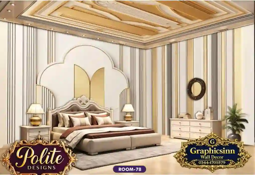 Modern 3D White and Gold Arch Bedroom Wallpaper Design - Polite Designs 78 1 Modern 3D White and Gold Arch Bedroom Wallpaper Design - Polite Designs 78