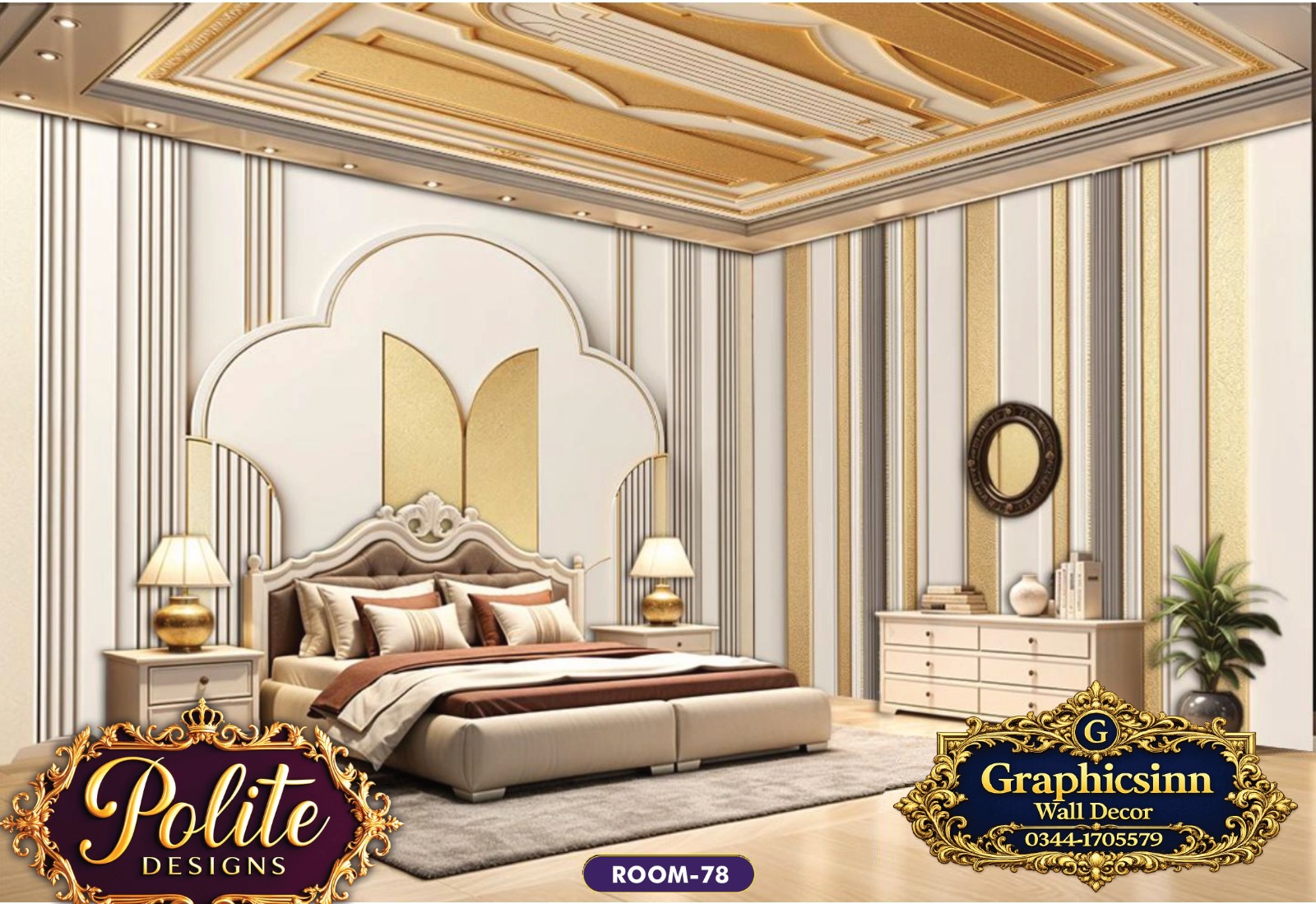 Modern 3D White and Gold Arch Bedroom Wallpaper Design - Polite Designs 78