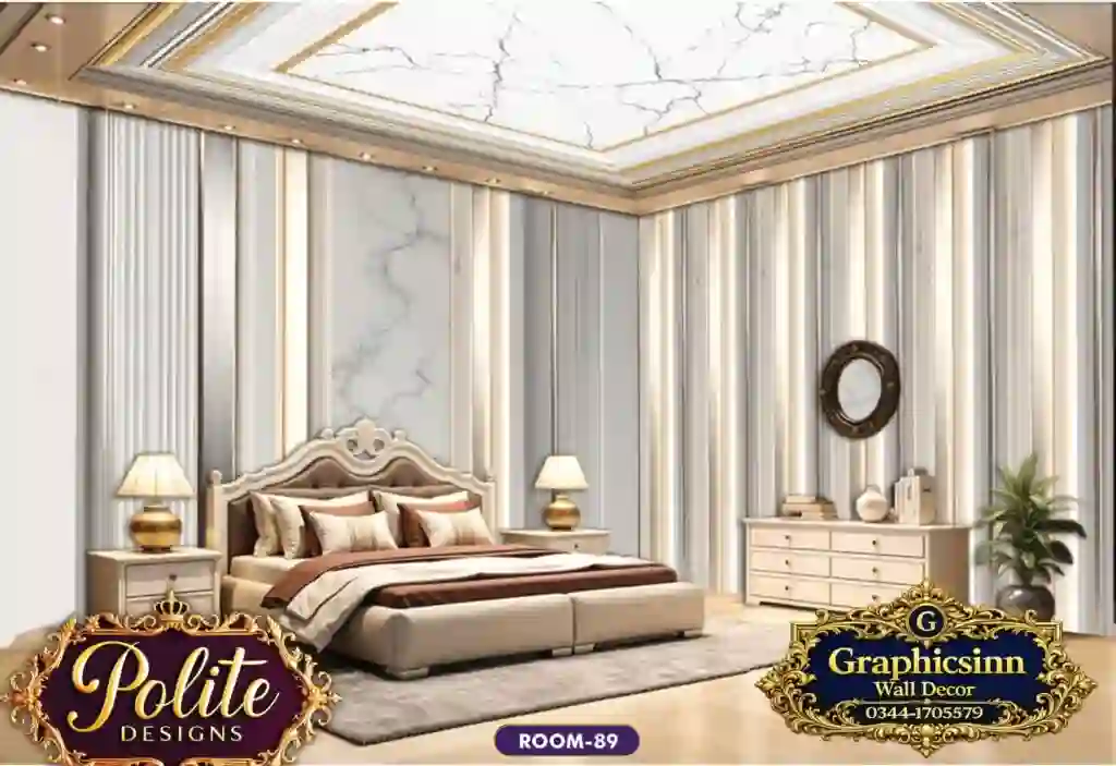 Modern 3D White and Gold Padded Bedroom Wallpaper Design - Polite Designs 89 1 Modern 3D White and Gold Padded Bedroom Wallpaper Design - Polite Designs 89