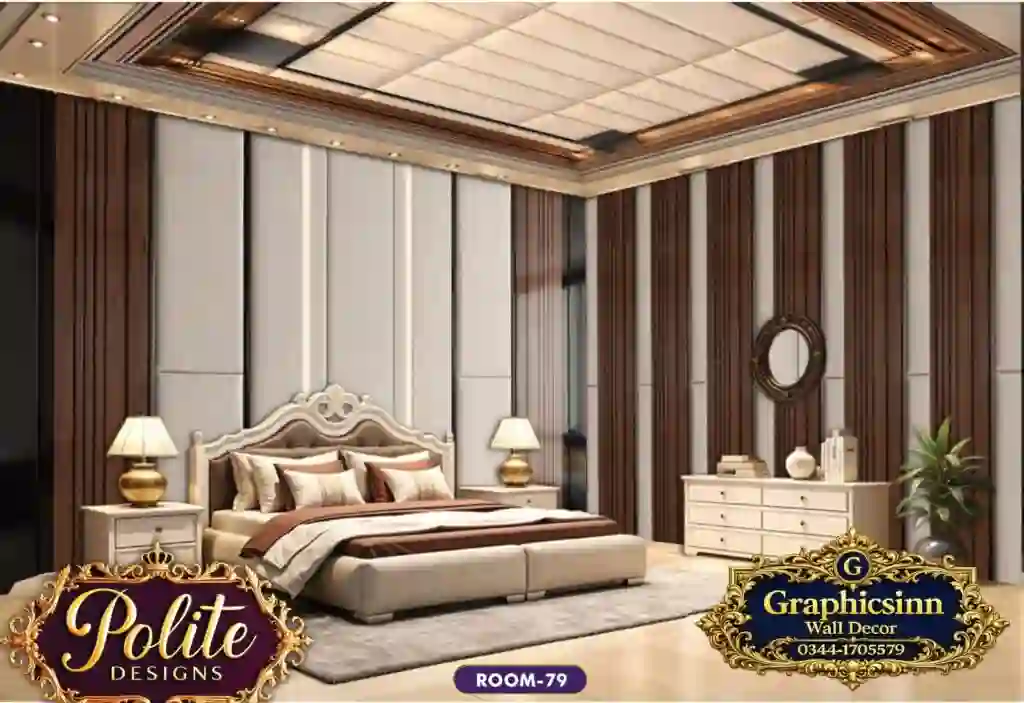 Modern 3D Wood and Beige Panel Bedroom Wallpaper Design - Polite Designs 79 1 Modern 3D Wood and Beige Panel Bedroom Wallpaper Design Polite Designs 79