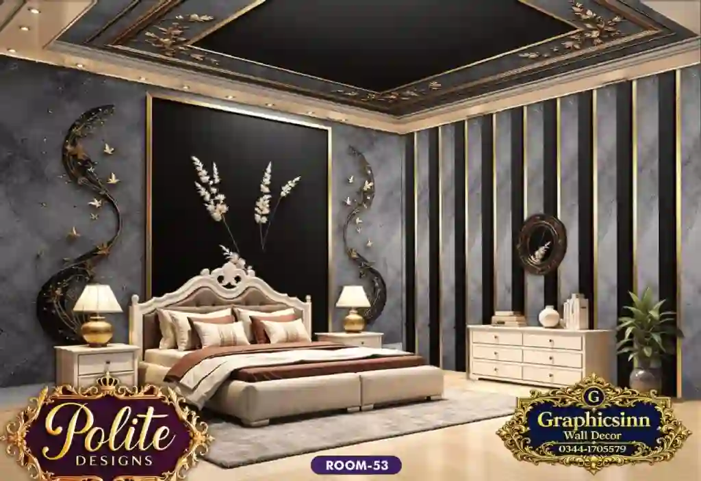 Modern Black and Gold 3D Bedroom Wallpaper Design - Polite Designs Room-53 1 Modern Black and Gold 3D Bedroom Wallpaper Design - Polite Designs Room 53