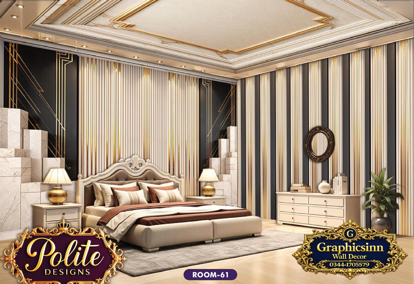 Modern Geometric Striped 3D Bedroom Wallpaper Design - Polite Designs 61