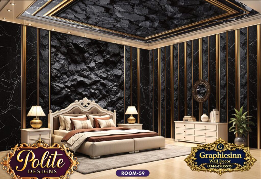 Premium 3D Black Stone Bedroom Wallpaper Design - Polite Designs 59